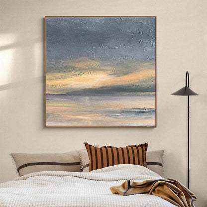 STORMY SEASCAPE: Textured Seascape Painting, Square Wall Art | multi-color palette, original oil on stretched canvas art