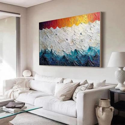 STORMY SKIES: Panoramic Ocean Painting, Impasto, Palette Knife | rolled canvas, ready for custom framing