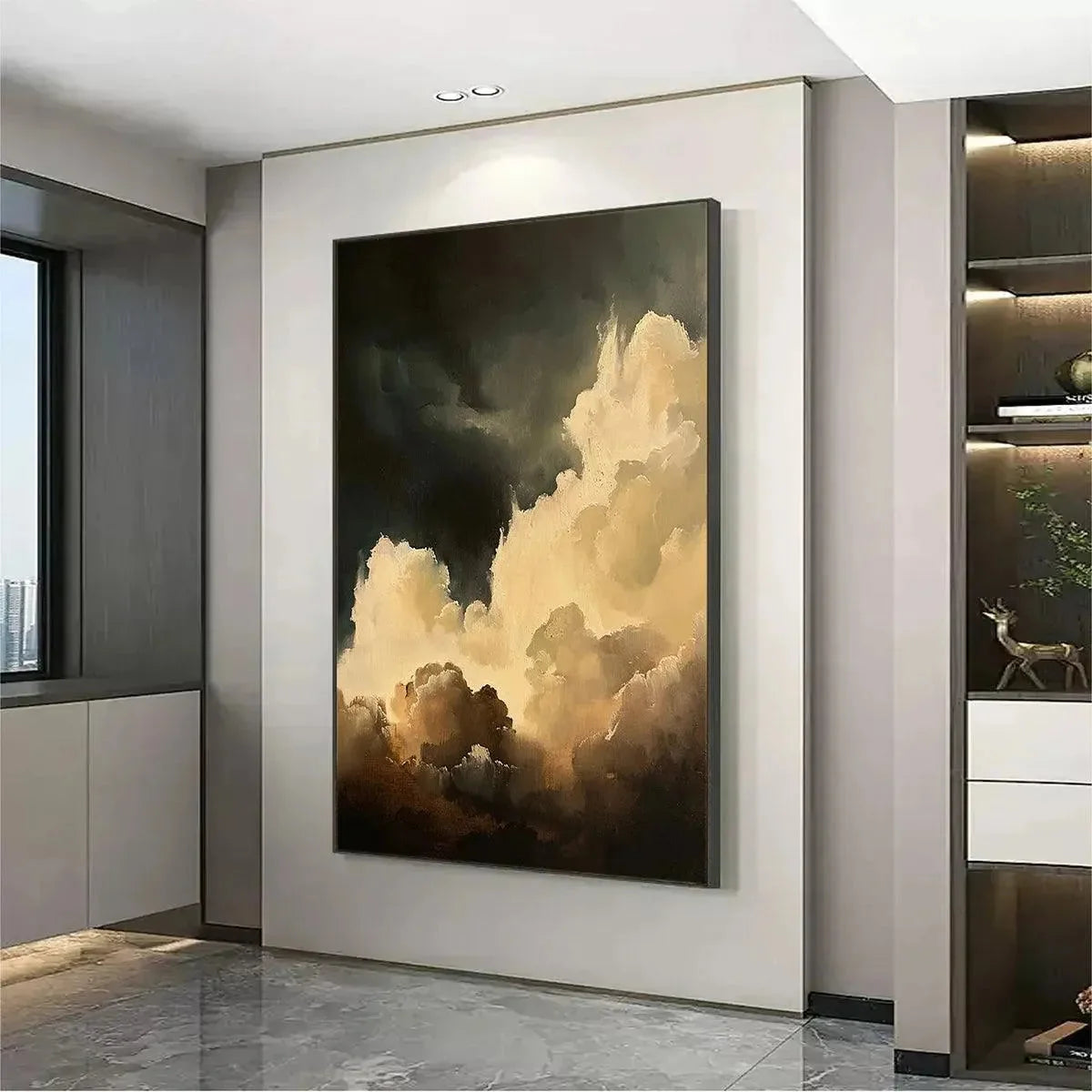 STORMY SKIES: Textured Cloudscape Painting, Vertical Wall Art | Abstract closeup, raised brushwork detail