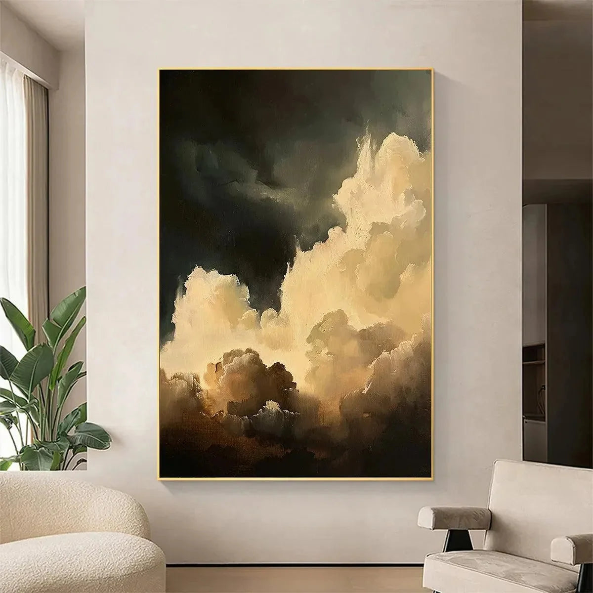 STORMY SKIES: Textured Cloudscape Painting, Vertical Wall Art | rolled canvas, ready for custom framing