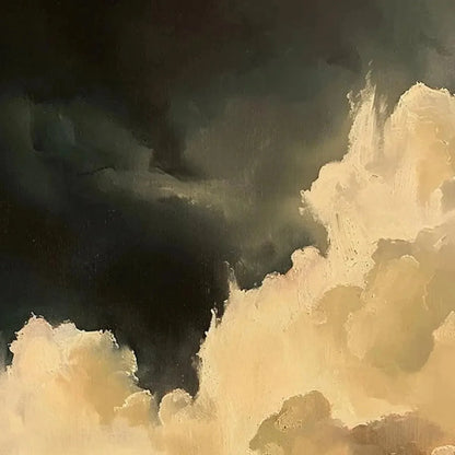 STORMY SKIES: Textured Cloudscape Painting, Vertical Wall Art | black frame version on white wall