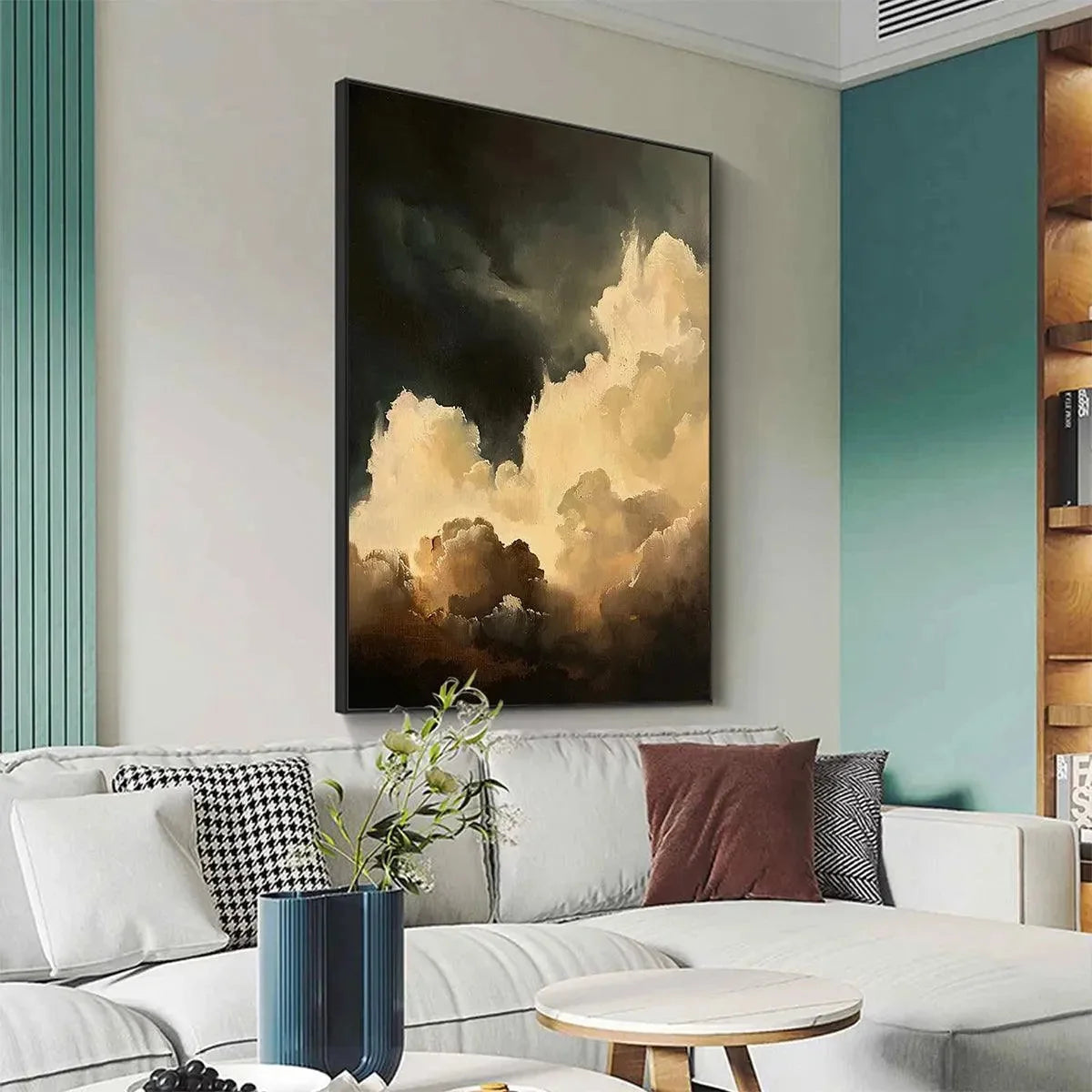 STORMY SKIES: Textured Cloudscape Painting, Vertical Wall Art | texture detail, palette knife marks visible