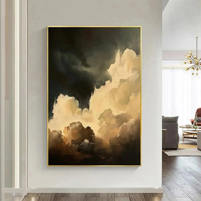 STORMY SKIES: Textured Cloudscape Painting, Vertical Wall Art | texture detail, palette knife marks visible