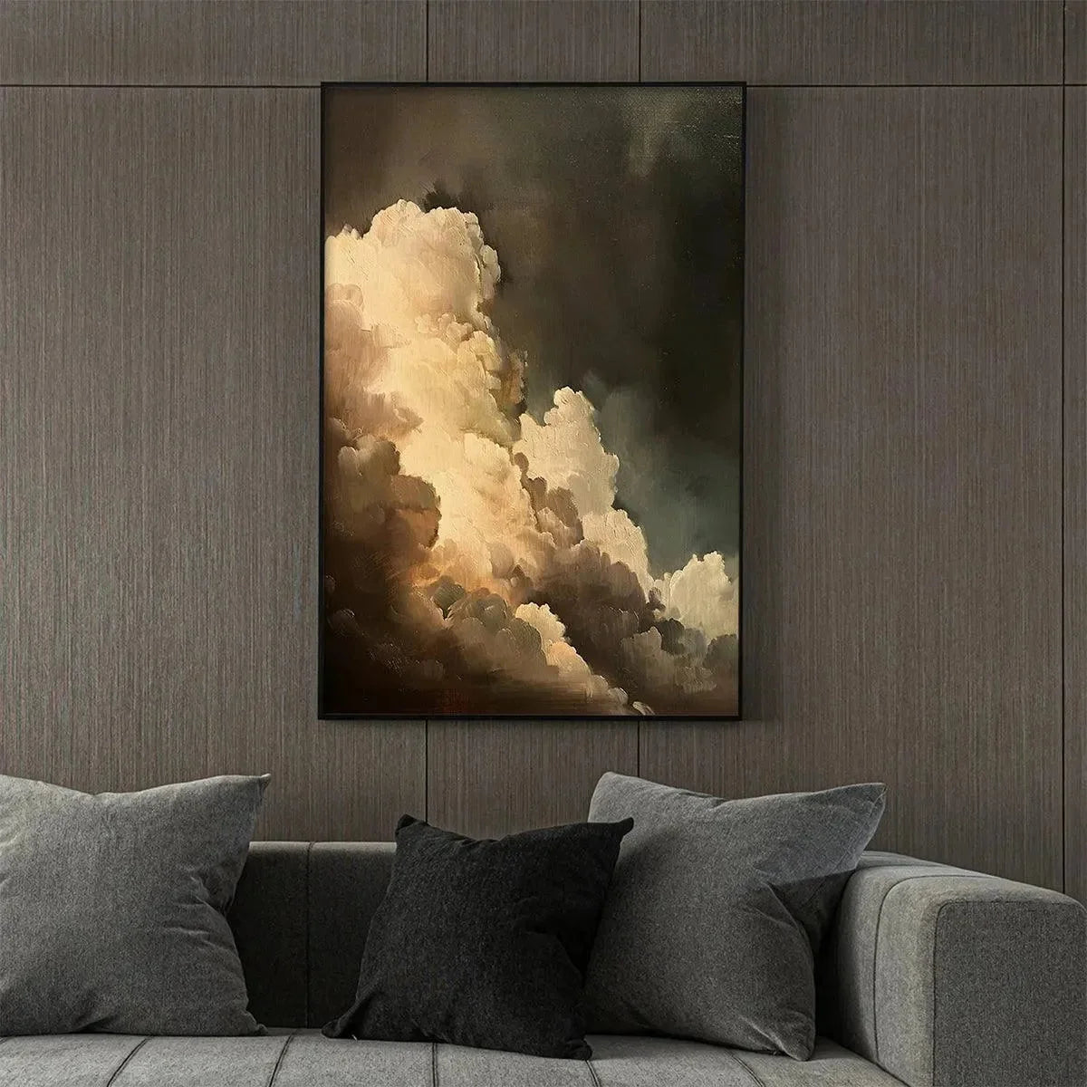 EVENING CLOUDS: Textured Cloudscape Painting, Vertical Wall Art | rolled canvas, ready for custom framing