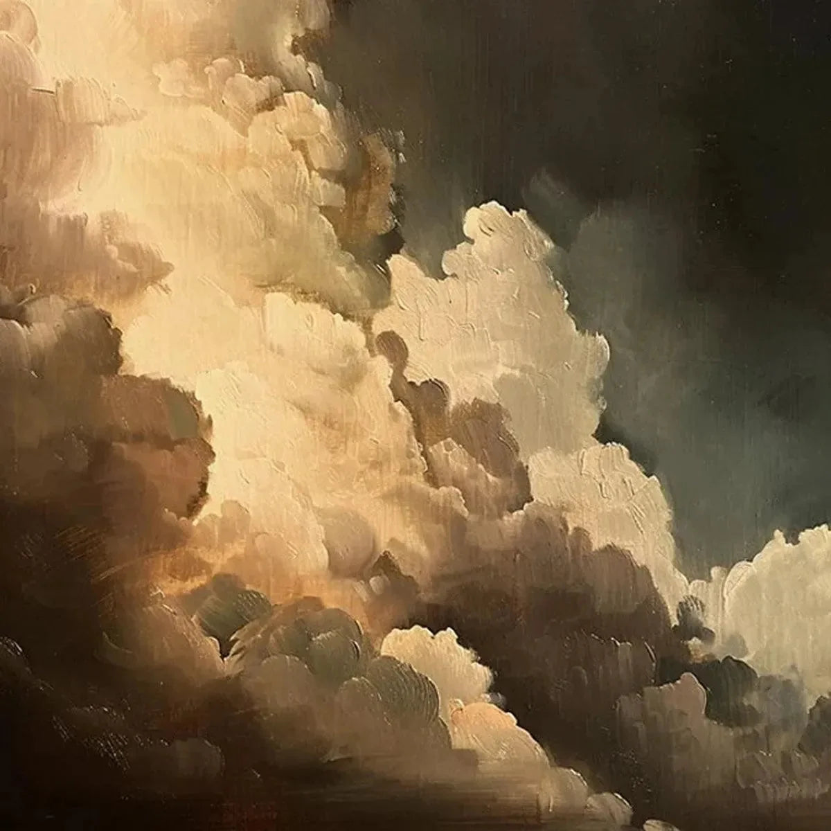 EVENING CLOUDS: Textured Cloudscape Painting, Vertical Wall Art | black frame version on white wall
