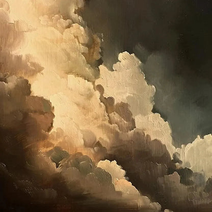 EVENING CLOUDS: Textured Cloudscape Painting, Vertical Wall Art | black frame version on white wall