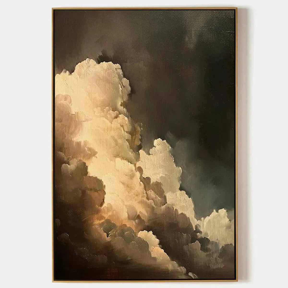 EVENING CLOUDS: Textured Cloudscape Painting, Vertical Wall Art | hanging in EVENING CLOUDS: Textured Cloudscape Painting, Vertical Wall Art featuring layered textured brushwork in refined tones; a...