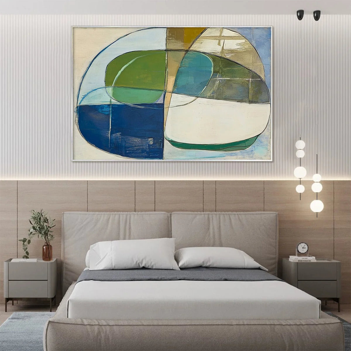 STRATA: Abstract Minimalist-Inspired Oil Painting | gold frame stretched on neutral wall