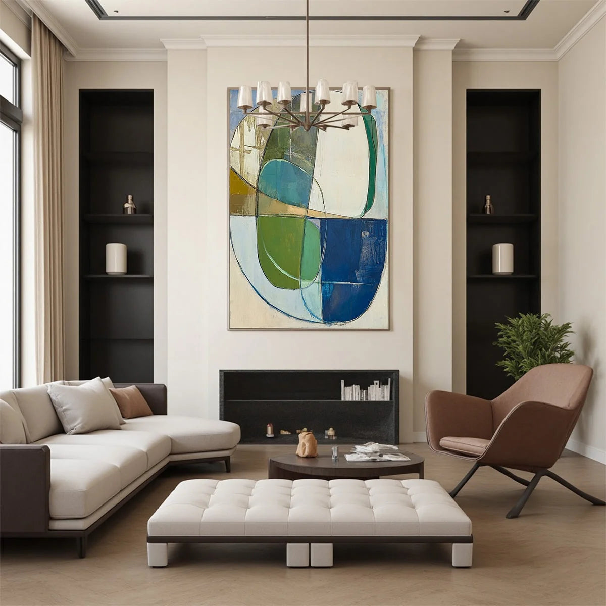 STRATA: Abstract Minimalist-Inspired Oil Painting | black frame version on white wall
