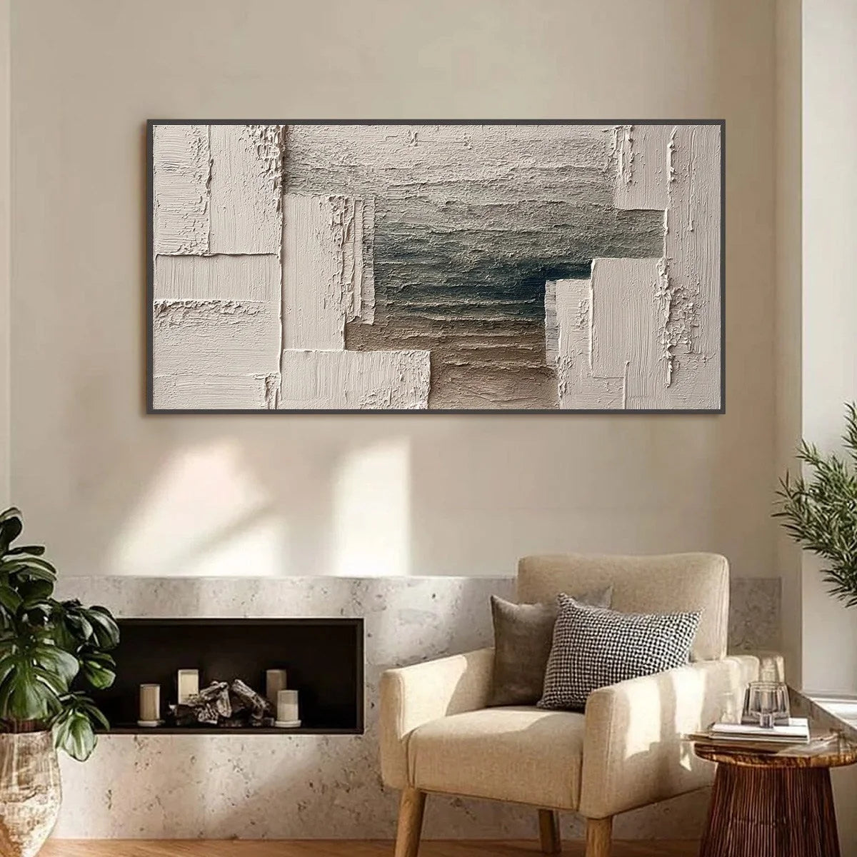 STRATA: Large Horizontal Textured Wabi Sabi Abstract Painting | Abstract closeup, raised brushwork detail