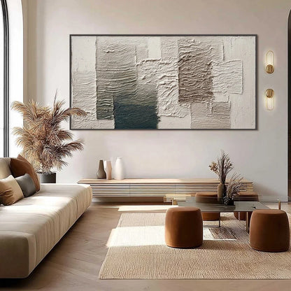 STRATA: Large Textured Wabi Sabi Abstract Painting | black frame version on white wall