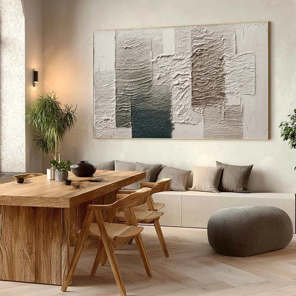 STRATA: Large Textured Wabi Sabi Abstract Painting | Abstract mood, soft natural light studio shot