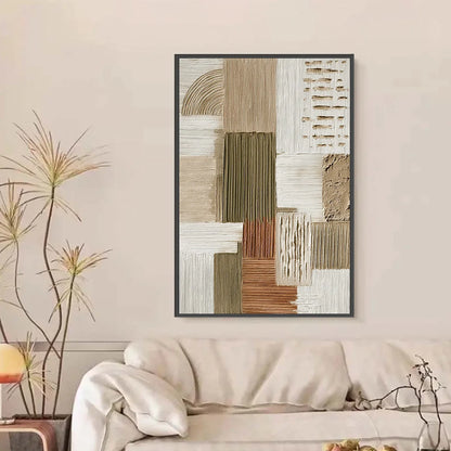 STRATA Textured Abstract Neutral Oil Painting for Modern Wall Art | black frame version on white wall