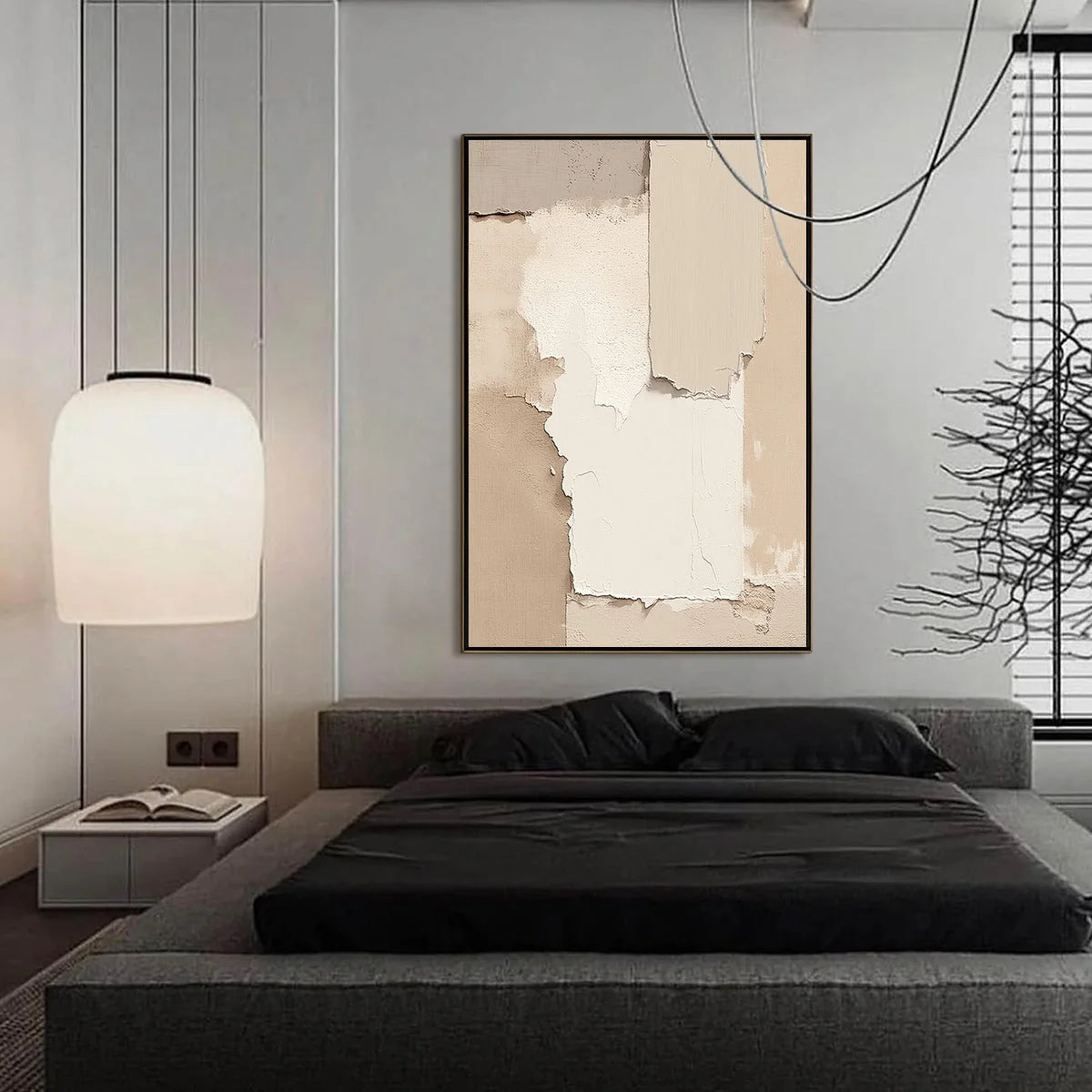 STRATA: Textured Neutral Abstract Wabi Sabi Wall Art | gold frame stretched on neutral wall