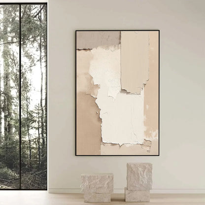 STRATA: Textured Neutral Abstract Wabi Sabi Wall Art | black frame version on white wall