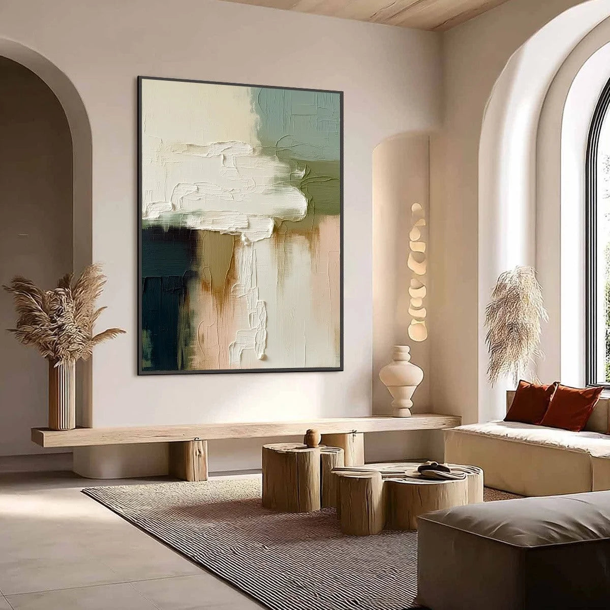 STRATA: Textured Wabi Sabi Style Abstract Impasto Painting | Abstract mood, soft natural light studio shot