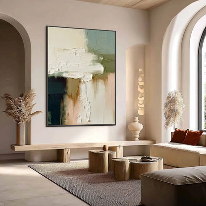 STRATA: Textured Wabi Sabi Style Abstract Impasto Painting | Abstract mood, soft natural light studio shot