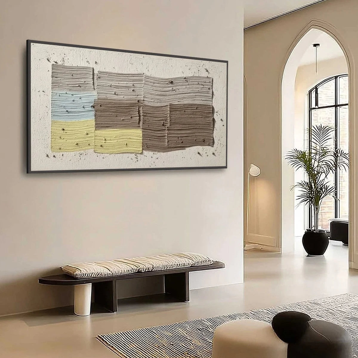 STRATA: Textured Wabi Sabi Abstract Painting in Earthy Hues | Abstract mood, soft natural light studio shot