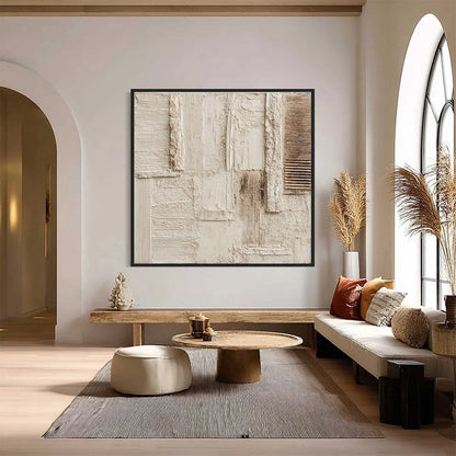 STRATA: Textured Wabi Sabi Abstract Painting in Neutral Tones | Abstract closeup, raised brushwork detail