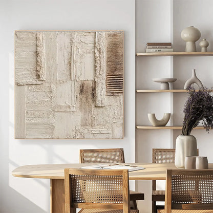 STRATA: Textured Wabi Sabi Abstract Painting in Neutral Tones | black frame version on white wall