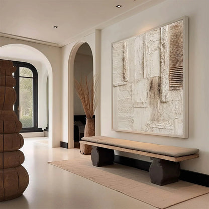 STRATA: Textured Wabi Sabi Abstract Painting in Neutral Tones | Abstract mood, soft natural light studio shot