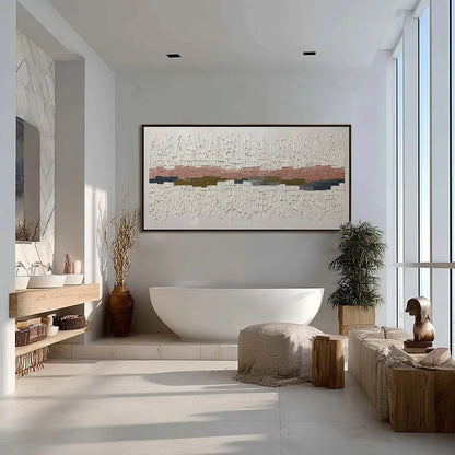 STRATA: Wabi Sabi Textured Abstract Horizontal Wall Art | black frame version on white wall