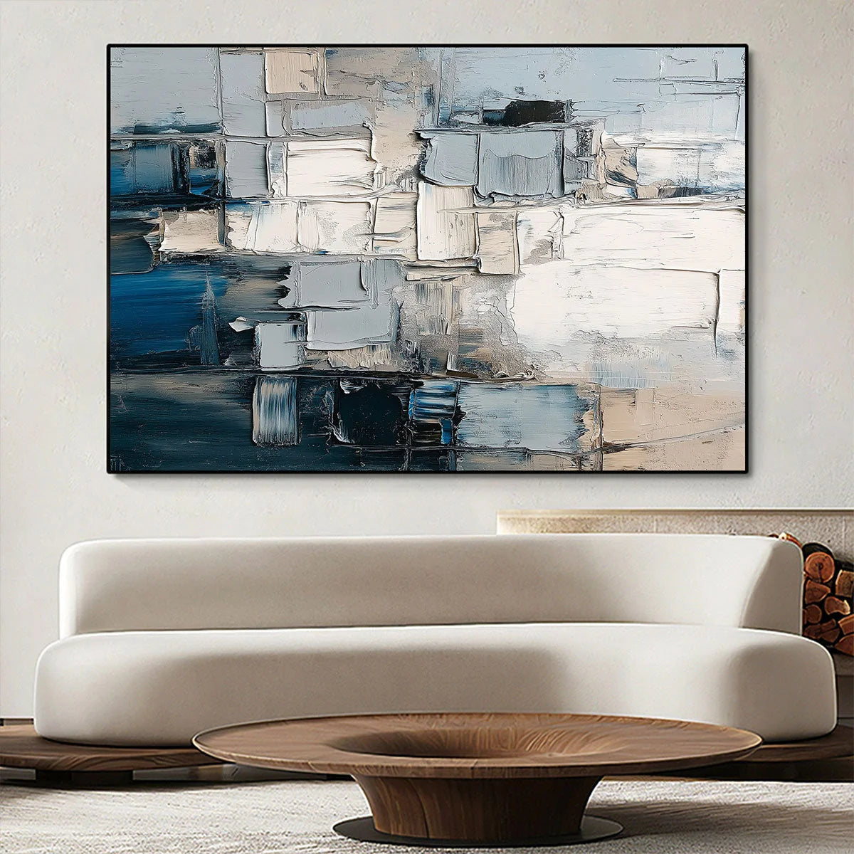 STRATUM: Heavily Textured Abstract Impasto Oil Painting | gold frame stretched on neutral wall
