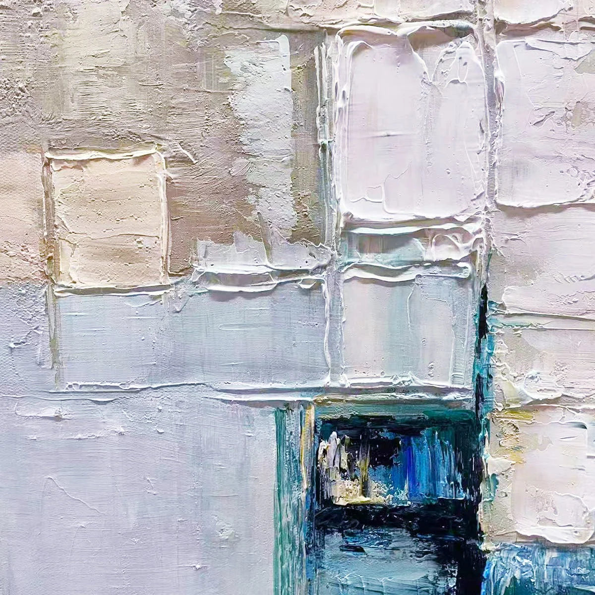 STRATUM: Heavily Textured Abstract Impasto Oil Painting | black frame version on white wall