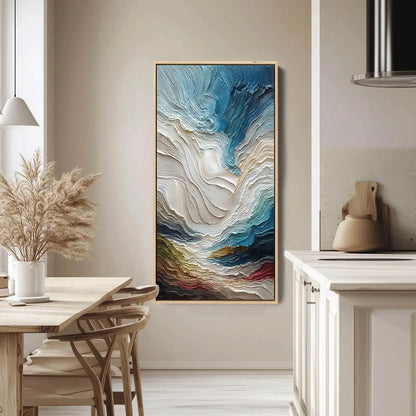 STRATUM: Vertical Abstract Impasto Landscape Painting | Abstract closeup, raised brushwork detail