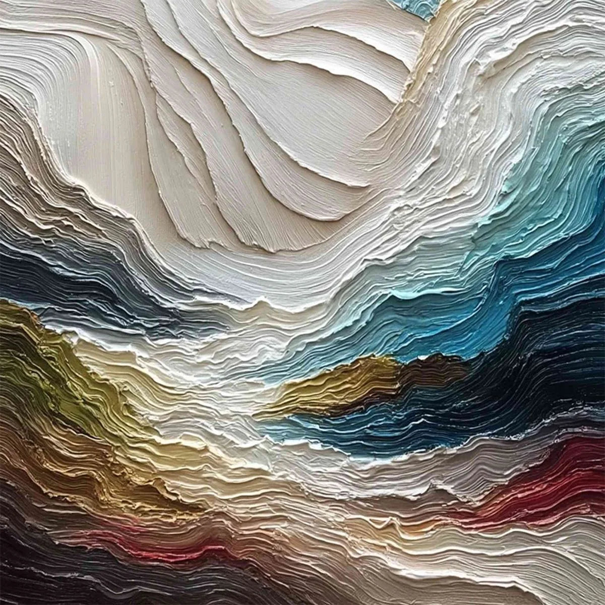 STRATUM: Vertical Abstract Impasto Landscape Painting | rectangular format, hand-painted canvas edge