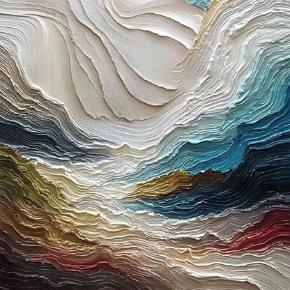 STRATUM: Vertical Abstract Impasto Landscape Painting | rectangular format, hand-painted canvas edge