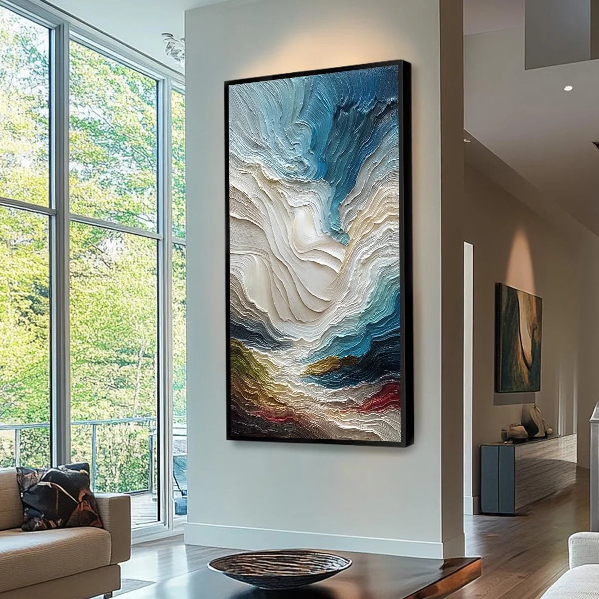STRATUM: Vertical Abstract Impasto Landscape Painting | Abstract mood, soft natural light studio shot