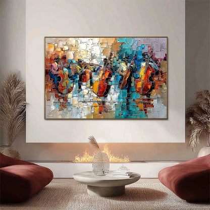 STREET SYMPHONY: Textured Impasto Painting of a Musical Quartet | Figurative closeup, raised brushwork detail