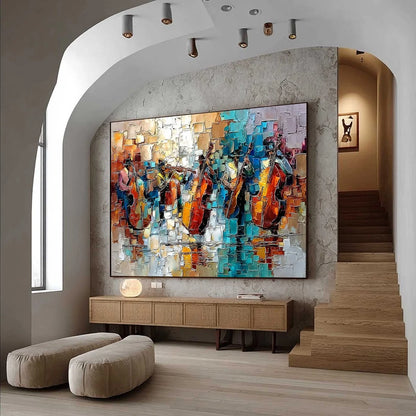 STREET SYMPHONY: Textured Impasto Painting of a Musical Quartet | Figurative mood, soft natural light studio shot