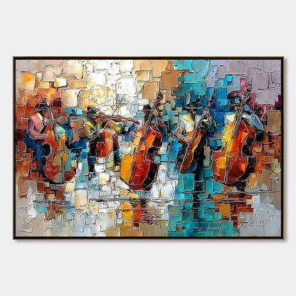 STREET SYMPHONY: Textured Impasto Painting of a Musical Quartet | hanging in living room, Figurative wall art