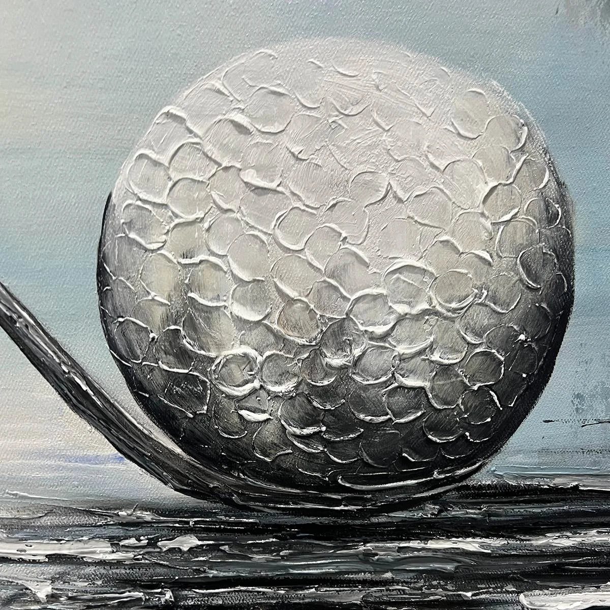 STROKE OF GENIUS: Textured Golf Still Life Oil Painting | rectangular format, hand-painted canvas edge