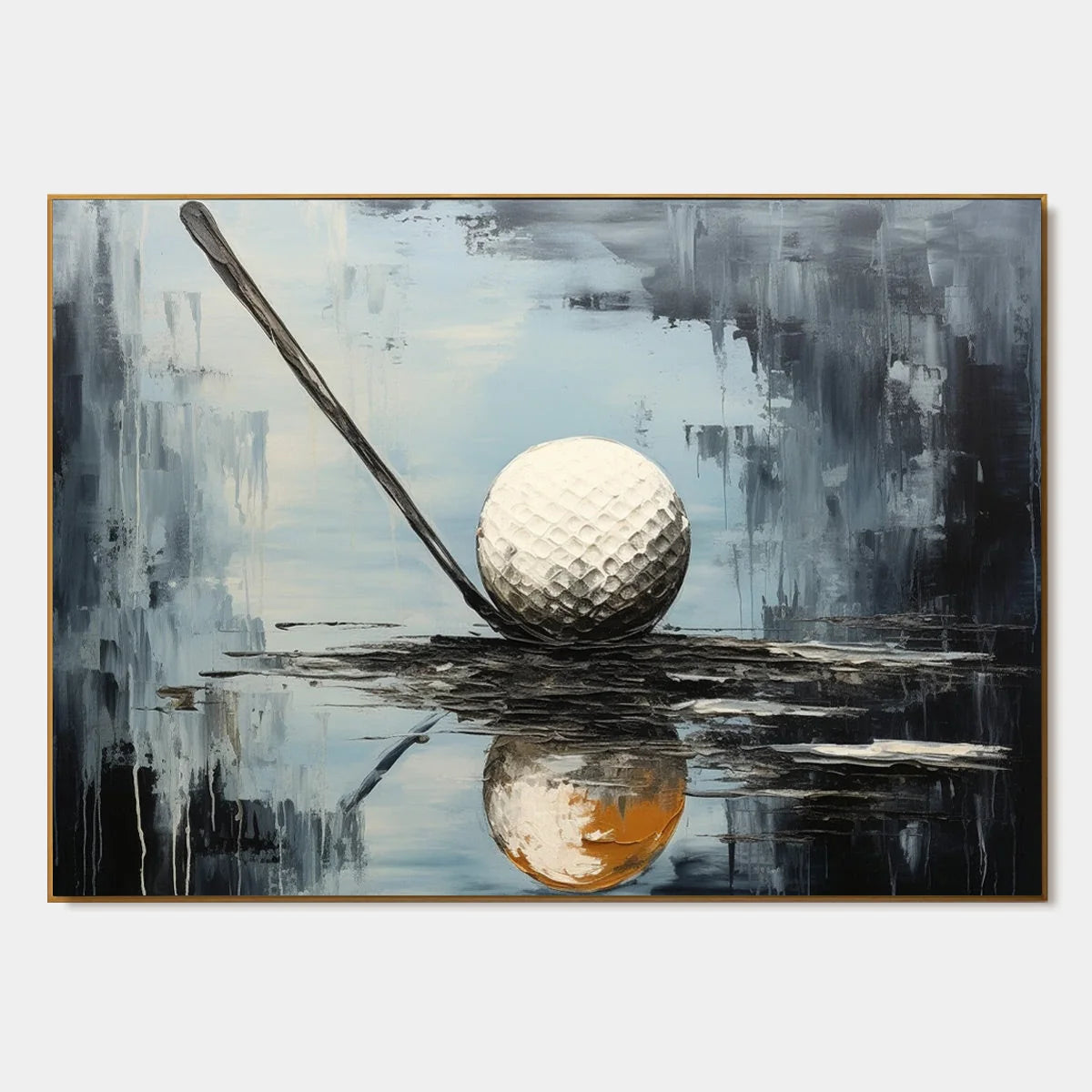 STROKE OF GENIUS: Textured Golf Still Life Oil Painting | hanging in living room, Figurative wall art
