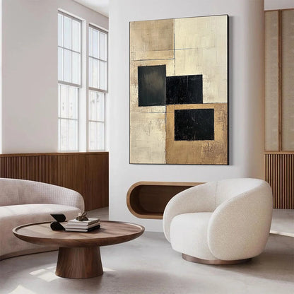 STRUCTURED BALANCE: Minimalist Abstract Oil Painting | rectangular format, hand-painted canvas edge