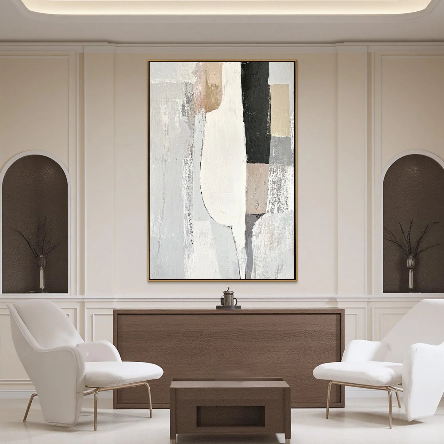 STRUCTURED CALM: Textured Minimalist Abstract Oil Painting | Minimalist closeup, raised brushwork detail