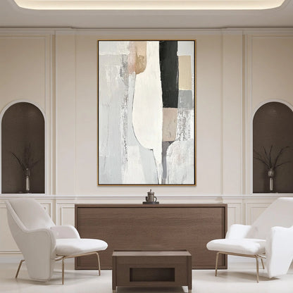 STRUCTURED CALM: Textured Minimalist Abstract Oil Painting | Minimalist closeup, raised brushwork detail
