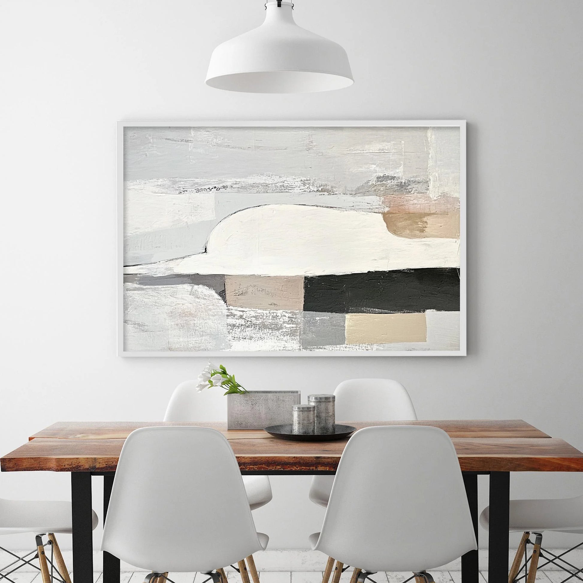 STRUCTURED CALM: Textured Minimalist Abstract Oil Painting | gold frame stretched on neutral wall