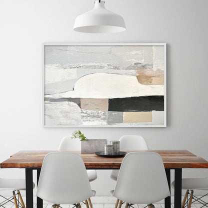 STRUCTURED CALM: Textured Minimalist Abstract Oil Painting | gold frame stretched on neutral wall