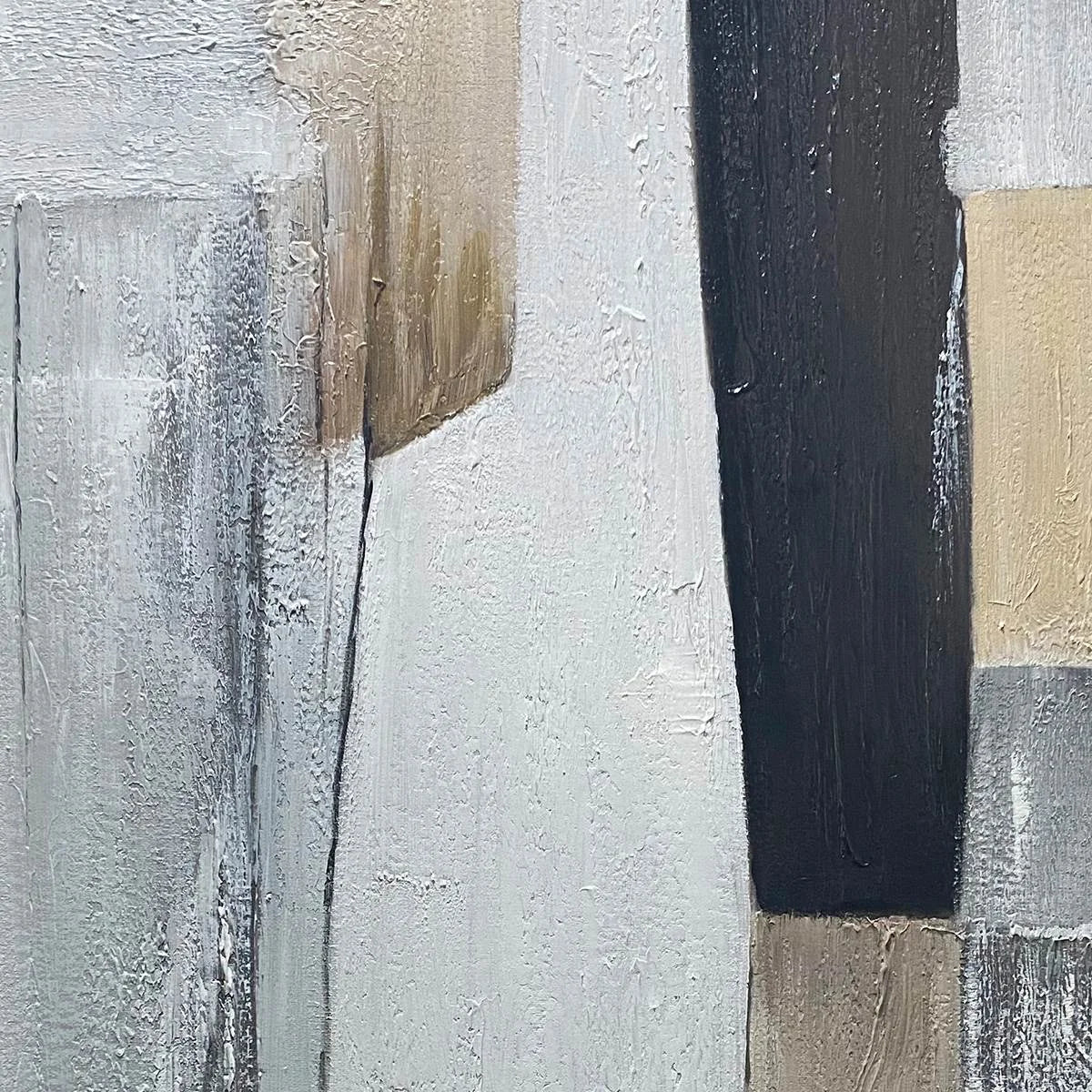 STRUCTURED CALM: Textured Minimalist Abstract Oil Painting | black frame version on white wall
