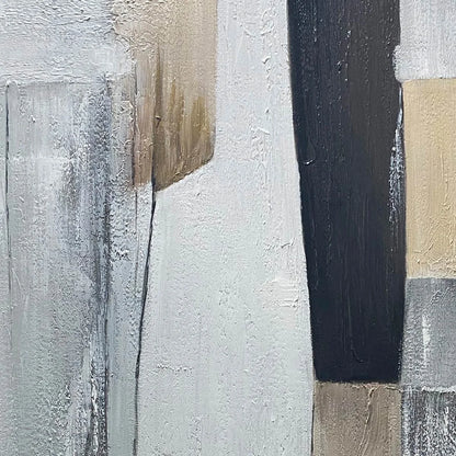 STRUCTURED CALM: Textured Minimalist Abstract Oil Painting | black frame version on white wall