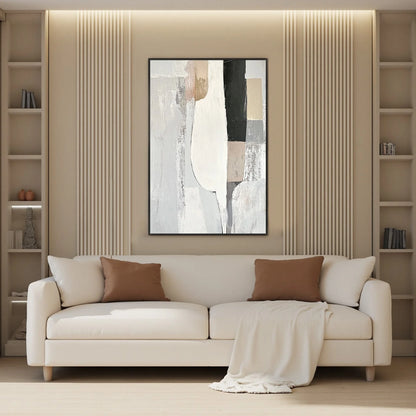 STRUCTURED CALM: Textured Minimalist Abstract Oil Painting | Minimalist mood, soft natural light studio shot