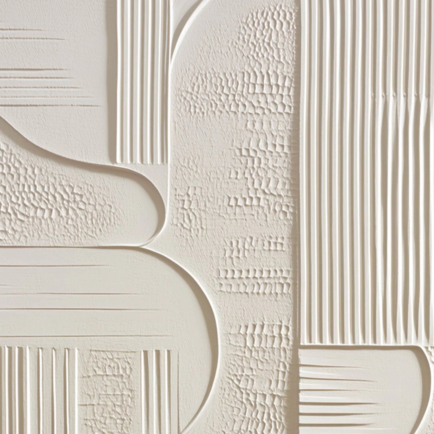 STRUCTURED CALM: Textured White Minimalist Abstract Wabi Sabi Wall Art | rectangular format, hand-painted canvas edge