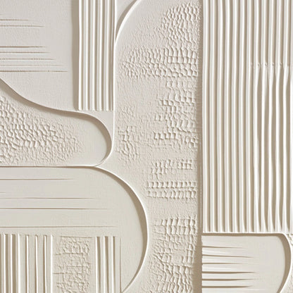 STRUCTURED CALM: Textured White Minimalist Abstract Wabi Sabi Wall Art | rectangular format, hand-painted canvas edge