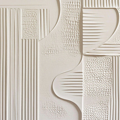 STRUCTURED CALM: Textured White Minimalist Abstract Wabi Sabi Wall Art | rolled canvas, ready for custom framing