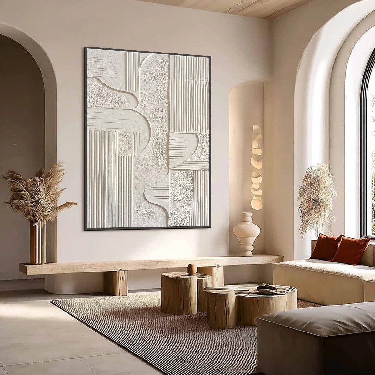 STRUCTURED CALM: Textured White Minimalist Abstract Wabi Sabi Wall Art | Minimalist mood, soft natural light studio shot