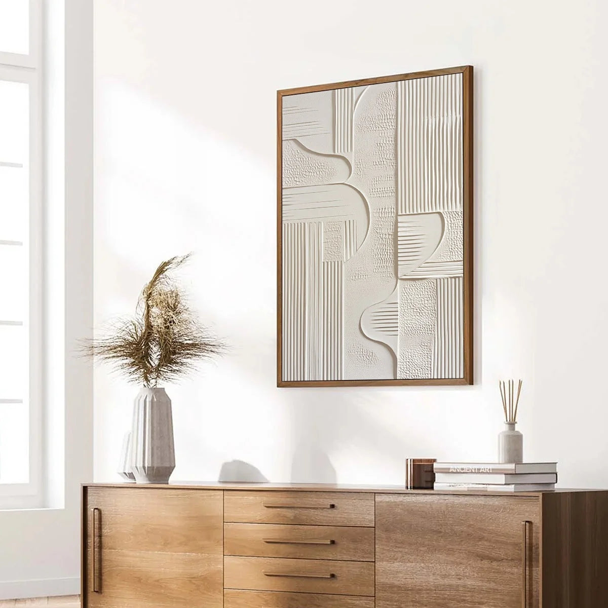 STRUCTURED CALM: Textured White Minimalist Abstract Wabi Sabi Wall Art | multi-color palette, original oil on stretched canvas art